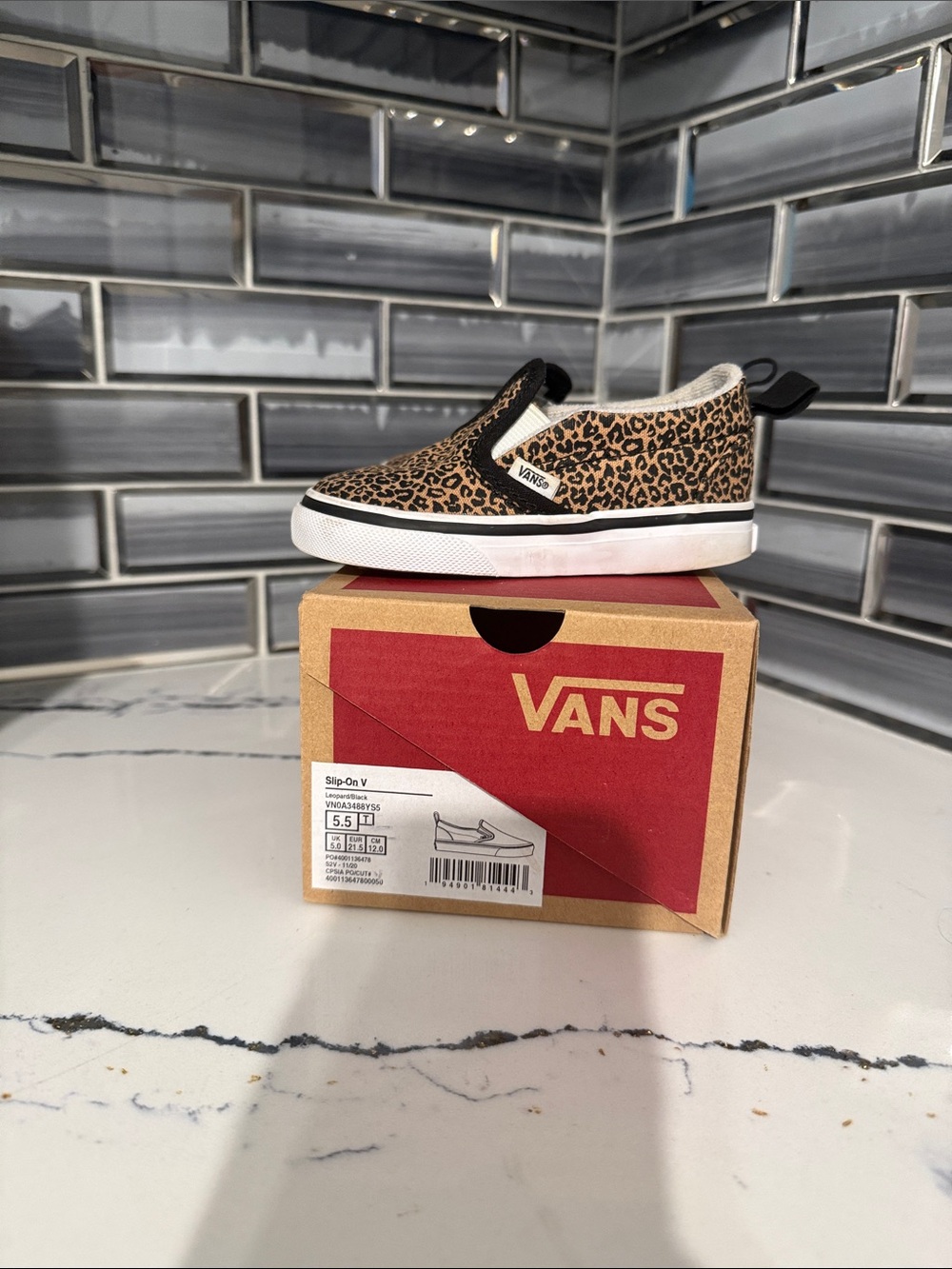 Vans Kids Slip-On Sneakers in Leopard Print Brown and Black